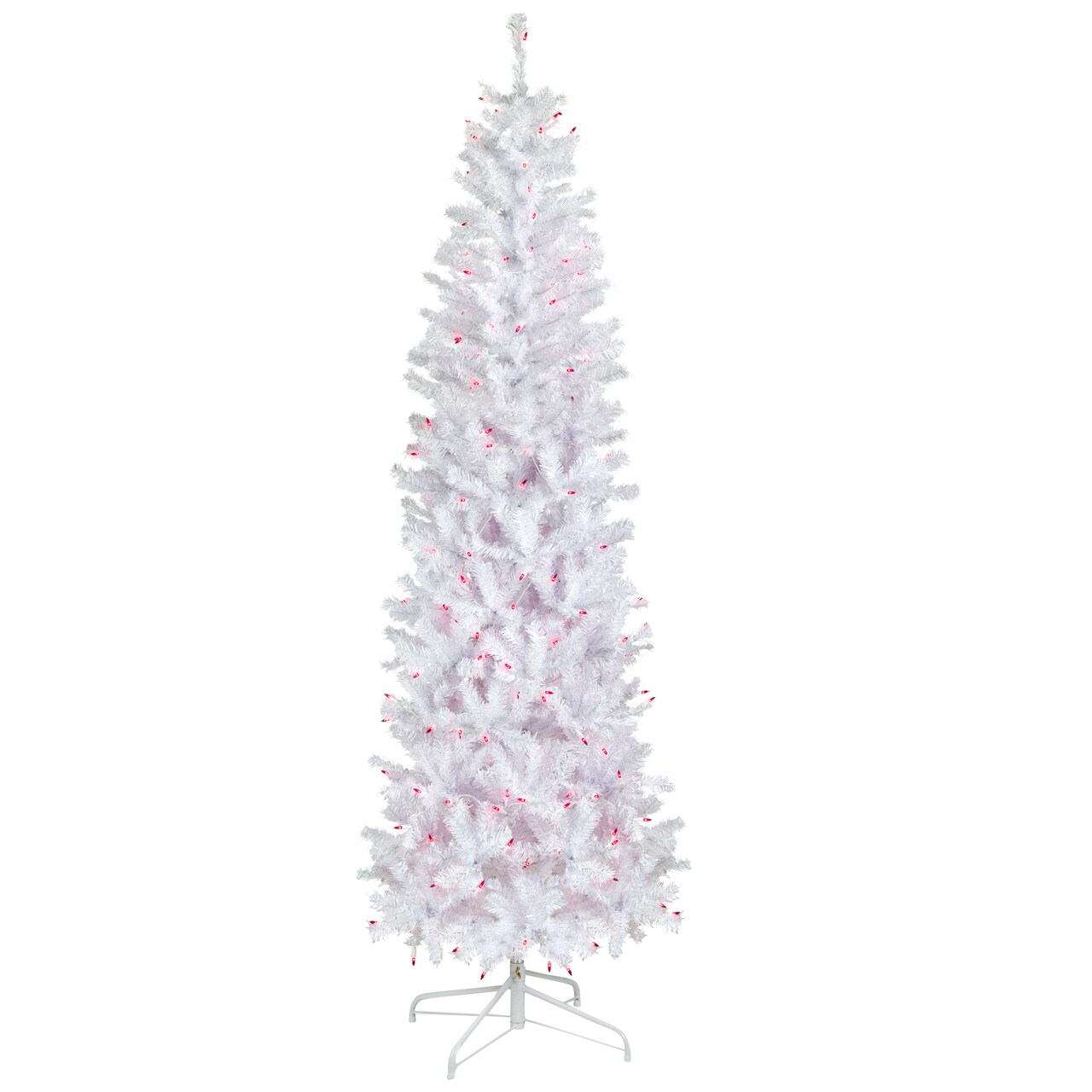 Northlight 6.5&#x27; Pre-Lit Woodbury White Pine Pencil Artificial Christmas Tree, Pink Lights